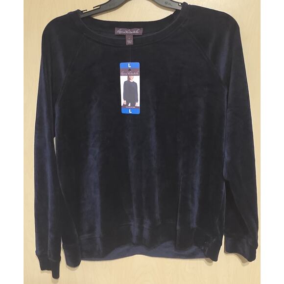 Gloria Vanderbilt top Shirt Lg Navy Blue Velour long sleeve cozy comfort NWT - Picture 3 of 9